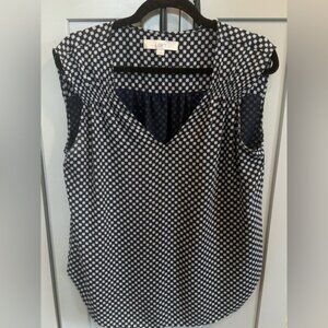 LOFT Polka Dot Navy and White Blouse